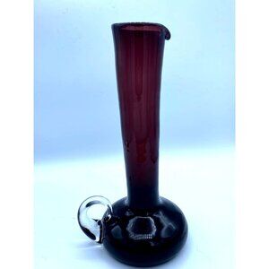 Handblown Amethyst Art Glass Pitcher With Clear Handle 10.5 Tall Vintage